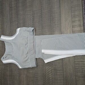 Striped Gray and White Activewear Set